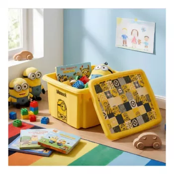 KEEEPER kaste ar vāku 15L Karolina “Minions Mosaic” 38x29.5x20.5 cm dzeltena