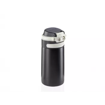 LEIFHEIT Thermo Mug Flip 350 ml melns vakuuma termoss ceļojumu krūze ar atlokamu vāciņu