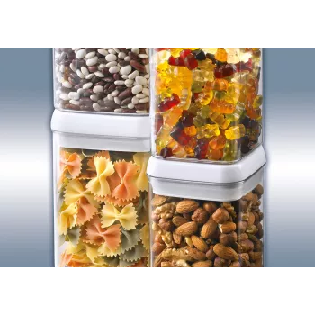 LEIFHEIT Fresh&Easy pārtikas uzglabāšanas trauks 1,2 L, hermētisks, bez BPA, caurspīdīgs ar balti/pelēku vāku