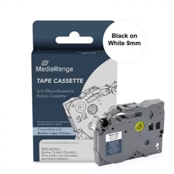 MediaRange etiķešu lentes kasetne Brother TZ-N221/TZe-NX221, 9mm x 8m, melns uz balta