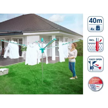 LEIFHEIT Linomatic 400 Easy rotējošais drēbju žāvētājs 40 m, alumīnijs, sudraba/zils
