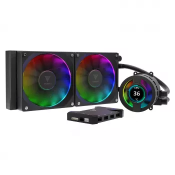 GAMDIAS Chione P3-240U 240mm šķidruma dzesētājs All-in-One ar 2,1 inch LCD displeju, ARGB ventilatori, melns