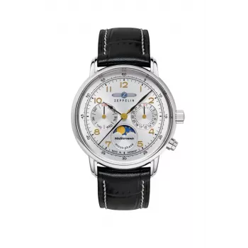 Zeppelin Mediterranee 96371 dāmu kvarca pulkstenis, 36mm, balts ciparnīca, zils ādas siksniņa