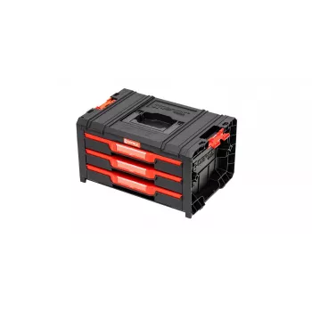 QBRICK SYSTEM PRO DRAWER 3 Toolbox 2.0 Basic modulārā uzglabāšanas vienība ar 3 sekliem atvilktnēm, melna/sarkana, metāla sliedes, 15kg kopējā slodze