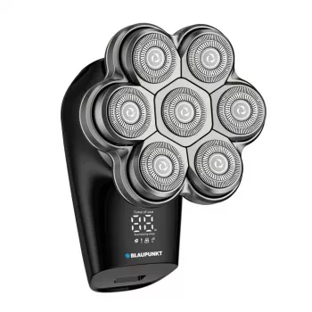 Blaupunkt MSH601 rotācijas skuveklis ar 3 galvām, mitrā un sausā skūšanās, ar izbīdāmo trimmeri, LED akumulatora indikatoru, ceļojumu bloķētāju, IPX7 ūdensizturīgu, 60 min bezvadu darbības laiku, melns/sudraba
