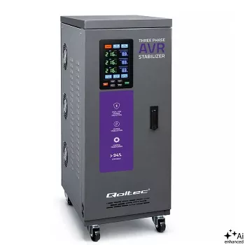 Qoltec trīsfāžu AVR sprieguma stabilizators 30kVA ar servomotoru un LCD Expert Line