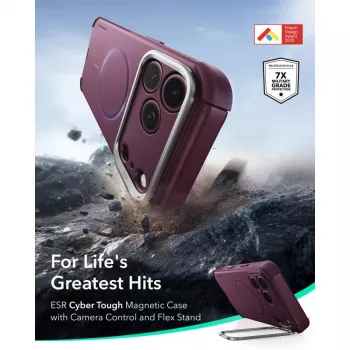 ESR Cyber Tough Kickstand MagSafe vāciņš iPhone 17 Pro / 18 Pro – Deep Burgundy