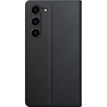 3mk Wallet Case Samsung Galaxy S23 5G - melns eco-ādas folio vāks ar karšu nodalījumiem, statīvu un magnētisko aizdari