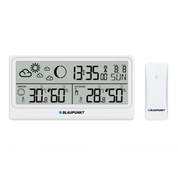 Blaupunkt WS20WH laika stacija ar āra sensoru, krāsains LCD, DCF radio pulkstenis, mēness fāze, USB uzlāde