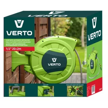 Verto 15G891 3-slāņu pastiprināta PVC dārza šļūtene, 1/2 inch x 20 m, UV un aļģu izturīga, plīsuma spiediens 20 bar, zaļa