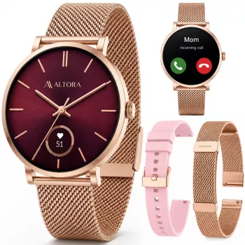 3MK PROTECTION Viedais pulkstenis Altora Vivid Lady – AMOLED, pulsa mērītājs, SpO2, IP68, rozā silikona siksniņa