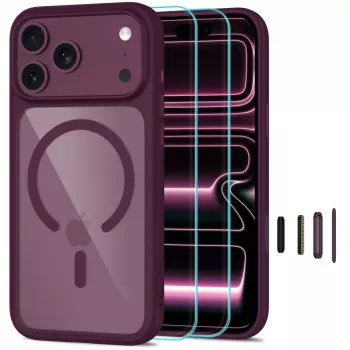TECH-PROTECT MagOne MagSafe vāciņš + rūdīts stikls 2 komplektā iPhone 17 Pro / 18 Pro – Dark Cherry/Clear