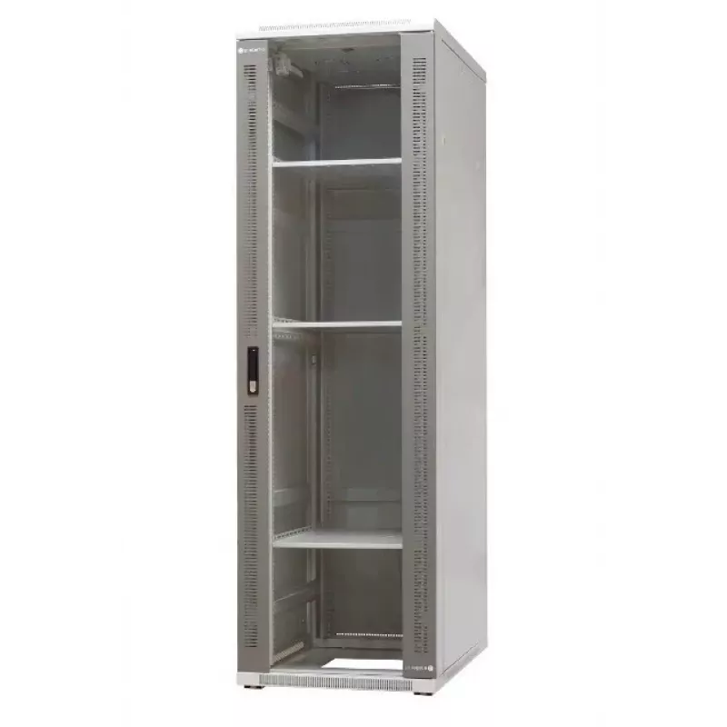 EMITER EmiterNet Top 42U brīvi stāvošs skapju skapis, 600x1000x1980 mm, stikla priekšdurvis, melns EM/SH05D-6042