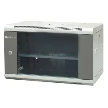 EMITER EM/AP6406 19 collu 6U sienas montāžas tīkla skapis, 600x450x370 mm, rūdīts stikls durvis, tērauds, melns