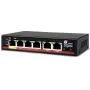 GETFORT GF-106D-4P-65 6 portu Fast Ethernet PoE+ komutators ar 4 PoE portiem un 2 uplink portiem, 65W budžets, metāla korpuss