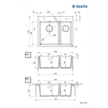 DEANTE ZQE A503 1,5 basegranīta virtuves izlietne ar žāvēšanas plauktu, grafīta