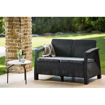 KETER Corfu Love Seat divvietīgais dārza dīvāns, pelēks