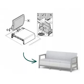 KETER dārza dīvāns trīsvietīgs Scandi Linea 3 Seater Sofa gaiši pelēks/tumši tērauda pelēks