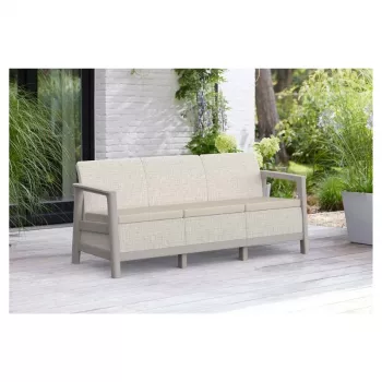 KETER dārza dīvāns trīsvietīgs Scandi Linea 3 Seater dīvāns oļu pelēks/gaiši bēšs