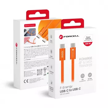 Forcell F-Energy USB-C uz USB-C kabelis QC4.0 PD 5A 100W Cafule Color 1,2 m ACYH23 oranžs