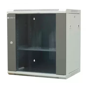 EMITER EM/AP6412 12U sienas montāžas tīkla skapis 600x450x635mm ar stikla durvīm, melns