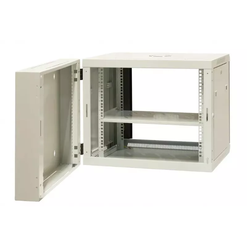 EMITER EM/AH6509 19 collu 9U sienas montāžas dalītais skapis ar rūdīta stikla durvīm, 600x550x500 mm, melns