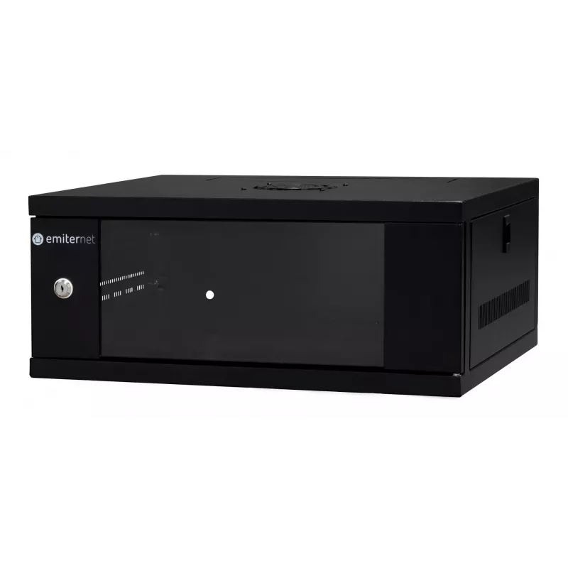 EMITER EM/SH02B5404-08 sienas montāžas tīkla skapis 19 collas 4U 550x450x230 mm ar stikla durvīm