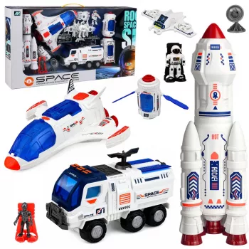 LEAN TOYS Lielais kosmosa komplekts ar staciju, raķeti, šatlu, izpētes transportlīdzekli un astronautiem
