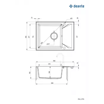 DEANTE ZQJ N11A 1-bļodas granīta izlietne ar žāvētāju, grafīta