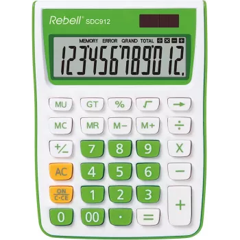 REBELL RE-SDC912GR BX pusgalda kalkulators 12 cipari, divu veidu barošana, pelēks