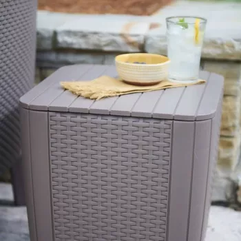 KETER Luzon Flat Wicker dārza galds/uzglabāšanas kaste, bēšs