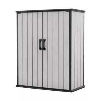 Keter Premier Tall dārza skapis 29209552 – bēšā/brūnā krāsā, sveķu uzglabāšanas šķūnis, 1700L, dubultsienu, slēdzams