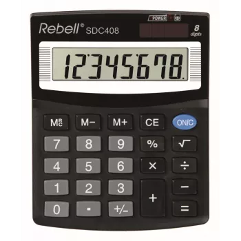 REBELL RE-SDC408 BX galda kalkulators, 12 ciparu LCD, divkāršā barošana (saules un baterija), melns
