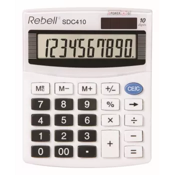 REBELL RE-SDC410 BX pussemi-desktop kalkulators, 10 ciparu LCD, divkāršā barošana (saules un baterija), melns
