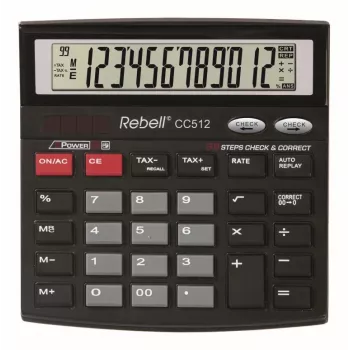 REBELL RE-CC512 BX galda kalkulators 12 ciparu ar divkāršu barošanu, melns/sudrabs