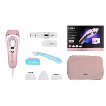 Braun PL7432 IPL Silk·expert Pro 5 matu noņemšanas ierīce ar SensoAdapt™, 400 000 zibšņu, 10 intensitātes līmeņi, precīzijas galviņa, Venus Swirl skuveklis, balta