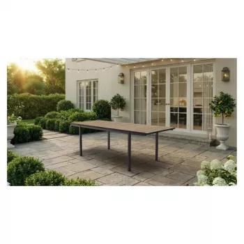 Keter Deco Porto Nova paplašināms dārza galds 160-240 cm, oša koka tonis/melns