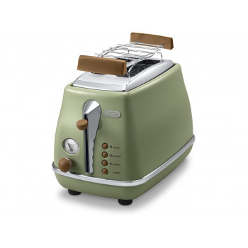 DELONGHI Icona Vintage CTOV 2103.GR 900W grauzdētājs, nerūsējošais tērauds, drupatu paplāte, atkausēšana, zaļš/bojāts iepakojums