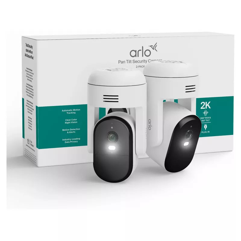 Arlo Essential 3 2K PTZ drošības kamera (2 gab., balta)