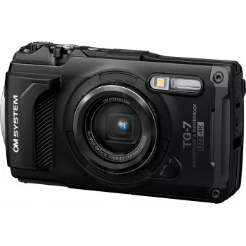 OM System Tough TG-7 melnais izturīgais kompaktais fotoaparāts, 12 MP, 4K video, ūdensnecaurlaidīgs 15m