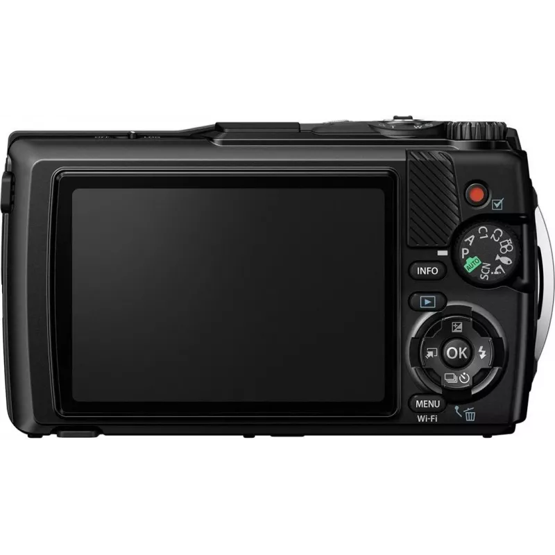 OM System Tough TG-7 melnais izturīgais kompaktais fotoaparāts, 12 MP, 4K video, ūdensnecaurlaidīgs 15m