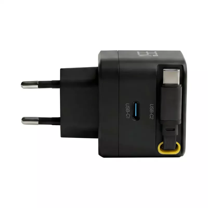 EFB Elektronik G352CE 35W GaN USB-C sienas lādētājs ar ievelkamu 0,7 m kabeli, PD3.0 un QC3.0, melns