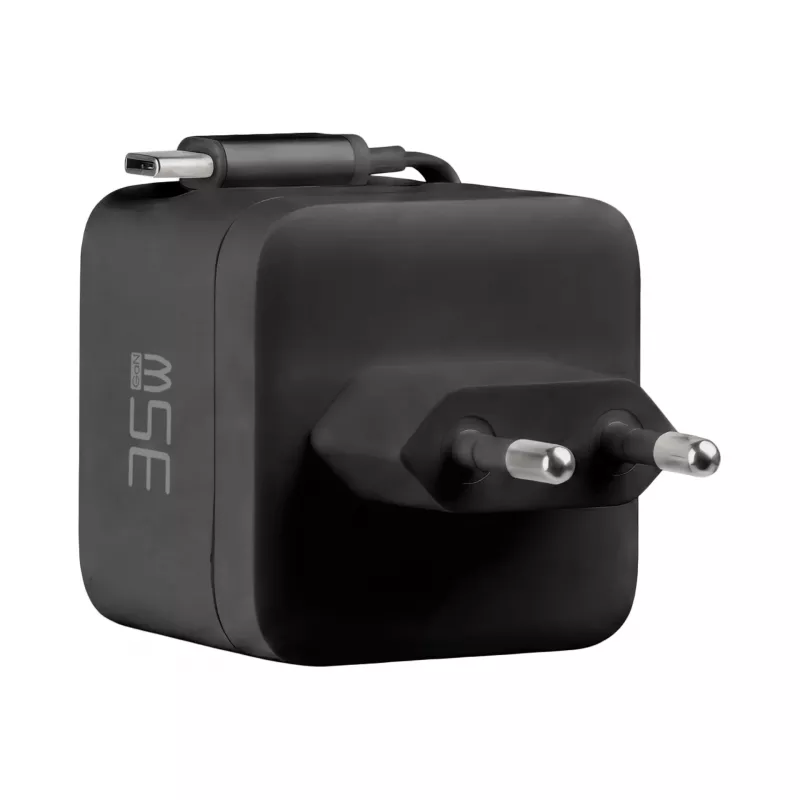 EFB Elektronik G352CE 35W GaN USB-C sienas lādētājs ar ievelkamu 0,7 m kabeli, PD3.0 un QC3.0, melns