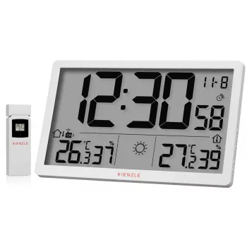KIENZLE Jumbo NEO LCD laika apstākļu sienas pulkstenis, balts