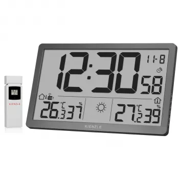 KIENZLE Jumbo NEO LCD laikapstākļu sienas pulkstenis, pelēks