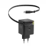EFB Elektronik G652CE 65W GaN USB-C PD 3.0 sienas lādētājs ar ievelkamu kabeli, melns