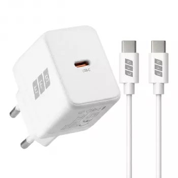 EFB Elektronik G301CE 30W USB-C GaN lādētājs ar 2m USB-C kabeli, balts