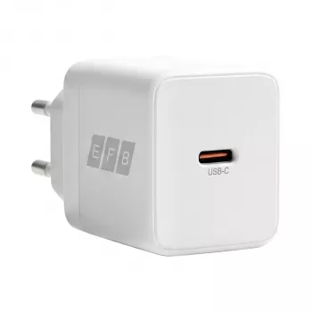 EFB Elektronik G301CE 30W USB-C GaN lādētājs ar 2m USB-C kabeli, balts