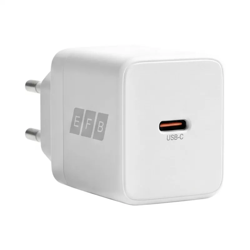 EFB Elektronik G301CE 30W USB-C GaN lādētājs ar 2m USB-C kabeli, balts