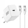 EFB Elektronik G201CE 20W USB-C GaN sienas lādētāja komplekts ar 2m USB-C kabeli, PD3.0 un QC3.0, balts